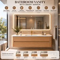Meuble-lavabo de salle de bain moderne avec miroir intelligent 1200 mm, armoire murale en chêne massif avec plan en pierre frittée et design à coins arrondis