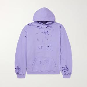 Sweat à capuche avec logo personnalisé pour hommes Street Hip Pop Style décontracté Anti-rétrécissement Ourlet brut Technique de la bouffée Sweats à capuche en détresse - Product Image 1