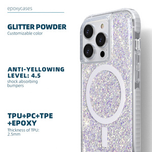 Funda con purpurina absorbente magnética para iPhone 12, 13, 14, 15 Pro Max, TPU PC, resina epoxi, funda para teléfono móvil a prueba <span class=keywords><strong>de</strong></span> caídas para iPhone - Product Image 4