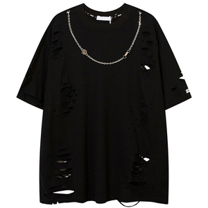 เสื้อยืดแขนสั้นแบบฮิปฮอปแบบขาดคุณภาพสูงสำหรับผู้ชายขายส่ง - Product Image 1