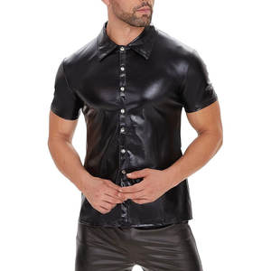 Custom Made <b>Leather</b> Men's Casual Collarless Satin <b>Shirts</b> Breathable Wear Resistance Plus Size - Product Image 4