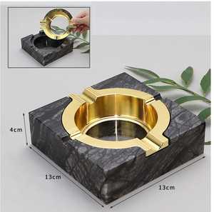 PrestigeMarble Classic Luxury Metal Marble Round <b>Ashtray</b> Custom Logo Design Smokeless Eco-friendly Easy Clean for Home Car Use - Product Image 3