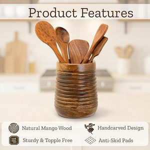 Porta Cucharas de Madera con Diseño Ovalado, Porta Cucharas de Madera con Acabado Artesanal, Porta Cucharas de Madera para el Hogar y Restaurantes - Product Image 2