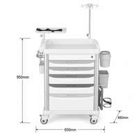 Chariot médical d'urgence en alliage d'aluminium à 5 tiroirs avec verrouillage, poteau porte-perfusion et boîte à objets tranchants pour hôpitaux, soins intensifs, urgences, salles d'hôpital, gymnases et ateliers