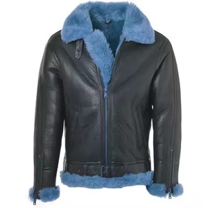 Chaqueta de piel de oveja para hombre, chaqueta de piel de oveja auténtica, chaqueta de cuero estilo aviador, color marrón jengibre, abrigo de piel de oveja - Product Image 5