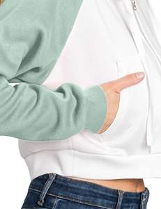 Sweat à capuche zippé personnalisé d'entraînement pour femmes ensemble haut court sweat à capuche oversize lettre imprimée sweat-shirt en coton biologique pour femmes amples - Product Image 3