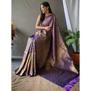 ชุดเดรสผ้าไหมแคนจิวารัมสีม่วงที่งดงามสำหรับงานเทศกาลและงานกลางคืน - Product Image 3