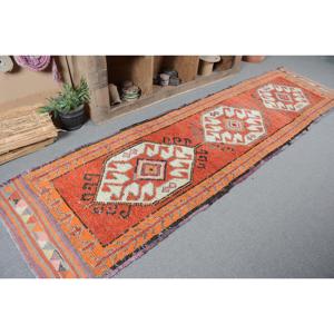 Turkish Vintage Rug, 3.1x11.4 ft <b>Runner</b> Rug, <b>Red</b> Herki Camouflage Rug - Product Image 5