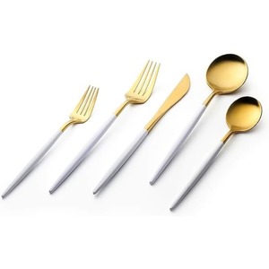 Couverts en acier inoxydable Idéal Ustensiles de cuisine Café de table Maison Couverts finis plaqués couleur or Poignée noire Écologique - Product Image 6