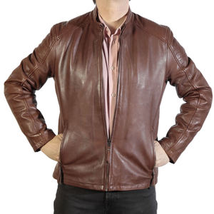 Chaqueta de cuero de cordero para hombre con cierre de cremallera y cuello alto, disponible en todos los colores, con proceso de revestimiento. - Product Image 5