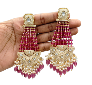 Juego de Joyería de Alta Calidad para Bodas, Estilo Kundan con Incrustaciones de Perlas, Pendientes Largos y Elegantes para Mujeres y Niñas - Product Image 3