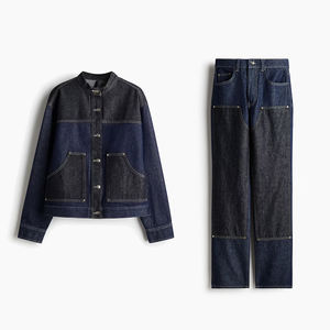แจ็กเก็ตผ้ายีนส์ซักตรงสีทึบชุดธรรมดาชุดลำลองมีสไตล์สำหรับผู้ชายผู้หญิงเสื้อผ้าทันสมัยใส่สบายทนทาน - Product Image 1