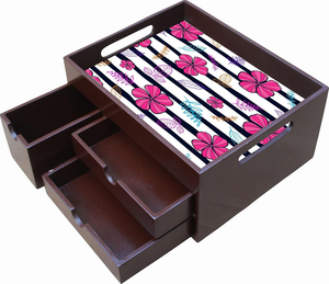 Tradebyd-Joyero de madera con estampado esmaltado hecho a mano con cajones para guardar accesorios personales - Product Image 1