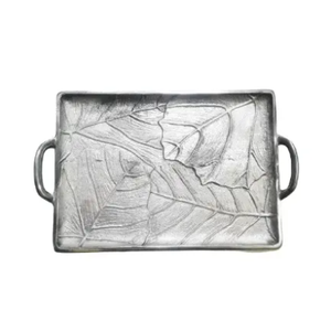 Plat élégant en métal et aluminium avec poignées Plateau fantaisie en aluminium poli pour servir Noël - Product Image 1