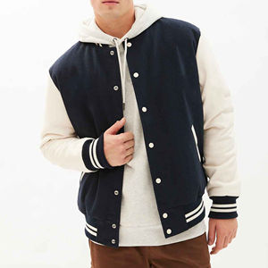 Brand New Custom Fashion Design Chenille Brodé Lettermen Baseball Veste En Cuir Véritable Manches Laine Toile Stand Casual - Product Image 1