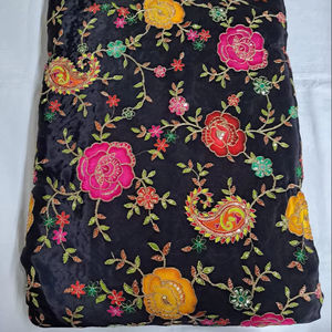 Top Rated Pure Crepe Woven Dyed <b>Flower</b> Embroidered Breathable Eco-Friendly Fabric Position Print Textile Home Textile Bag - Product Image 1