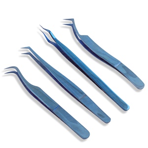 Pinces à cils courbées robustes, non magnétiques, haute précision, couleur bleu plasma, en acier inoxydable, pour extensions de cils - Product Image 3