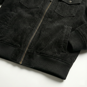 Chaqueta Bomber de Pana Negra Vintage para Hombre, Talla Grande, Personalizada OEM, con Cuello Sherpa, Forro Polar Grueso, Puños Acanalados de Lana para Invierno - Product Image 3