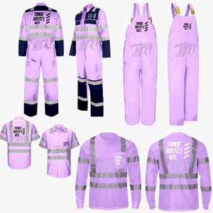 Ensemble de vêtements de travail en polyester haute visibilité sur mesure |   Chemise à col rond avec boutons, imperméable, classe 1 ANSI |   Qualité supérieure - Product Image 1