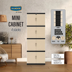 Mini Cabinet 4-Stack Plastic Storage Anti-Scratch <b>Key</b> Lock Minimalist Home <b>Organizer</b> - Product Image 1