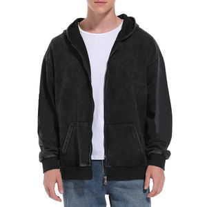 Sweats à capuche à fermeture éclair personnalisés, délavés à l'acide, lourds, pour garçons, 100% coton, fabriqués pour hommes, sweats à capuche vintage à fermeture éclair - Product Image 2