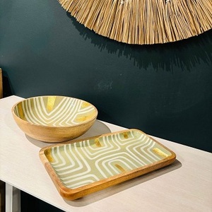 Plateau de service en bois à motif moderne fait à la main, incrustation d'os, technique d'émail coloré, décoration de meubles, décoration de la maison, cadeau de mariage - Product Image 1