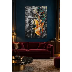 Impression sur toile Fida : Femme aux couleurs vives jouant du violoncelle sur fond noir et blanc - Product Image 5