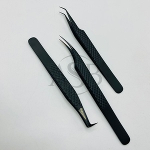 Vente chaude Noir Mat Japonais En Acier Inoxydable Extension De Cils Pince À Épiler Logo Personnalisé Diamant Grip Pince À Cils Pointe Pointue - Product Image 4