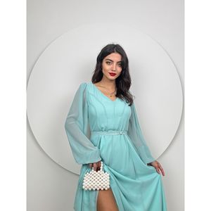 Robe trapèze en mousseline de soie à col en V avec taille naturelle 1032 - Product Image 2