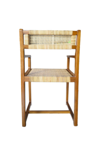 Chaise longue moderne en bois massif et rotin tressé avec accoudoirs, en cannage naturel fait main pour salon - Product Image 3