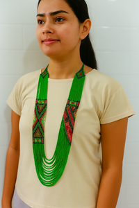 Collier artisanal en perles avec motif tribal en diamant vert, brins superposés, bijoux ethniques, mode artisanale pour femmes, cadeau - Product Image 2
