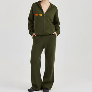 Ensemble de survêtement unisexe personnalisé en molleton polaire pour femme, pantalon de jogging et sweat à capuche, décontracté, hiver, au-dessus du genou - Product Image 1