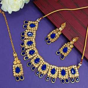 Bijoux indiens Collier ras du cou en cristal Kundan Boucles d'oreilles Maang Tikka Head Chain Bollywood Wedding Bridal Set - Product Image 2