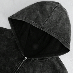 Sudadera con Capucha Unisex Vintage Lavada y Desgastada con Cierre, Felpa Gruesa 100% Algodón Ecológico, Chaqueta con Capucha para Invierno - Product Image 3