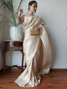 Sari de piel sintética de seda Georgette de alta calidad para mujer, encaje elegante tradicional suave, fiesta de boda de invierno, indio pakistaní - Product Image 3