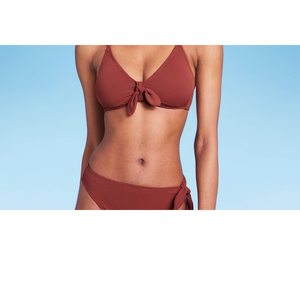 Top bikini da donna Wild Fable in piqué, taglia XXS, colore ruggine, con laccetti frontali, per gara di nuoto - Product Image 3