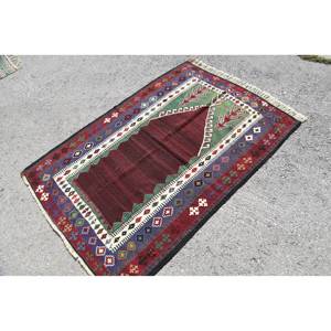 Alfombra Kilim Vintage de 4x5,4 pies, diseño de retales rojo y verde, tejido plano, técnica Jacquard, látex de yute de lana para pasillo, espacio rectangular - Product Image 2