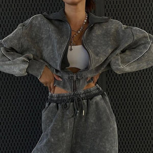 Ensemble sweat-shirt et pantalon de jogging oversize en molleton français réversible, écologique, coupe-vent, délavé à l'acide, nouveau style pour femmes - Product Image 2