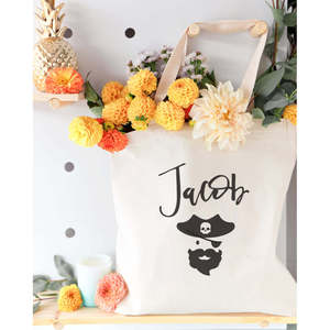 Personalized Name Printed Cotton Canvas Tote Bag for Pirates Theme - Product Image 4