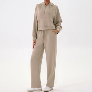 Custom Logo <b>Workout</b> Tracksuit Casual Women High Quality Crop <b>Hoodies</b> and Joggers Pants 2 Piece Set - Product Image 5
