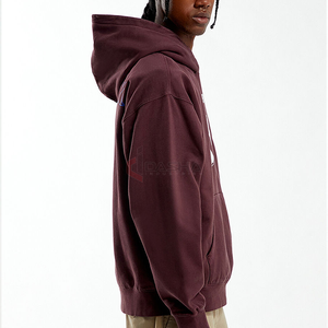 Sweat à capuche surdimensionné pour hommes double épaisseur 100% coton sweat-shirt en molleton avec logo personnalisé pull uni à fermeture éclair vente en gros - Product Image 3