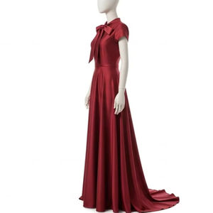ชุดราตรีทรงเอไลน์ผ้าซาตินทำมือ ผ้าซาตินโพลีเอสเตอร์ คอผูกโบว์หรูหรา สำหรับงานเลี้ยงอย่างเป็นทางการ ขายส่ง - Product Image 2
