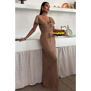 Vestido de punto con escote pronunciado y detalle de malla transpirable 2867 - Cintura natural - Product Image 4