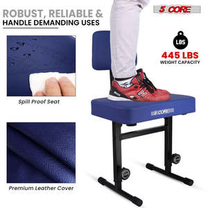 5 Core Piano Bench 3 <b>Padded</b> Cushioned Stool w Backrest Heavy Duty Musician <b>Chair</b> Height Adjustable - Product Image 2
