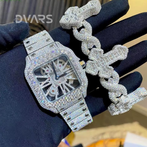 Montre-bracelet analogique de luxe pour homme en acier inoxydable, cadran squelette, design hip-hop lumineux, boîtier de plongée, moissanite, or jaune, ETA - Product Image 1