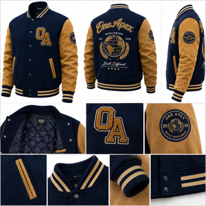ONEAPEX Custom Navy Blue Wool & <b>Leather</b> Chenille Letterman <b>Jacket</b> Hooded Breathable <b>Winter</b> OEM ODM Private Label Wholesale - Product Image 4