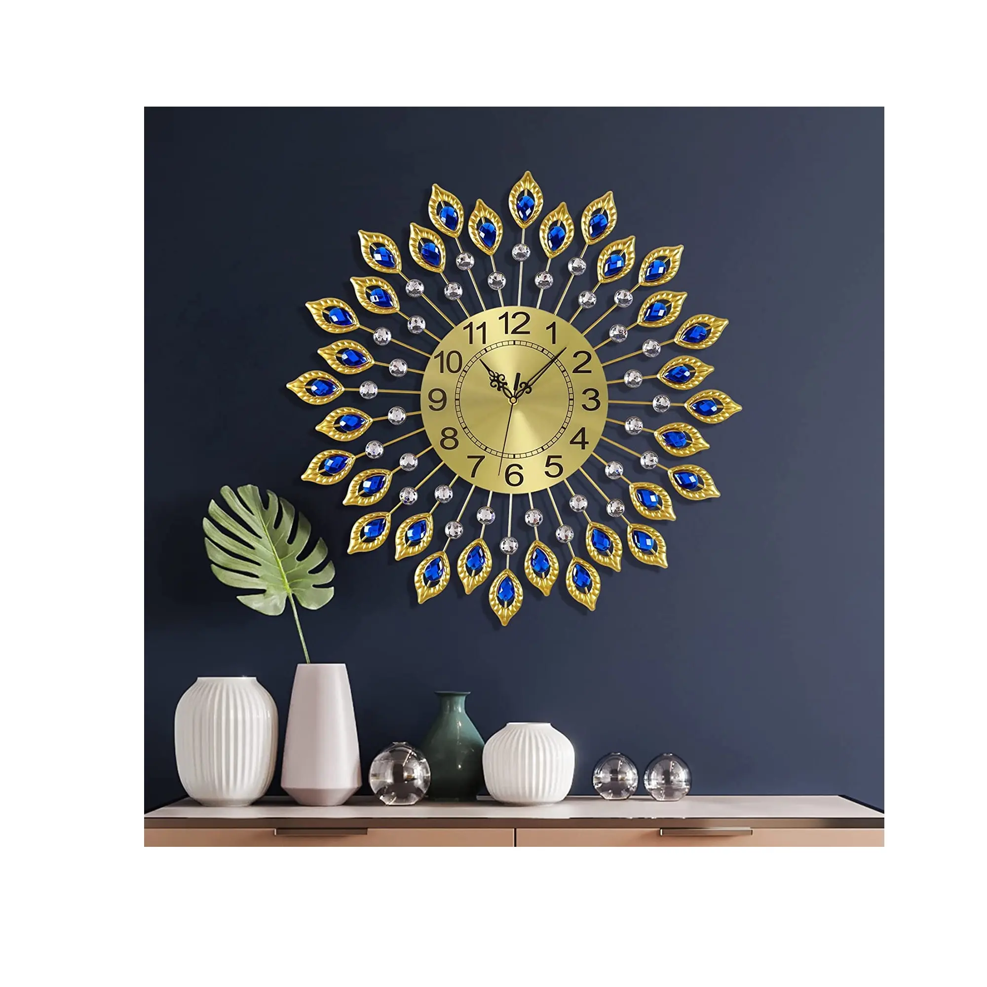 21.3 Inch Gold Wall Clocks for Living Room Decor Large Elegant Modern Wall Clock with Dial Arabic Numerals Non-Ticking Silent