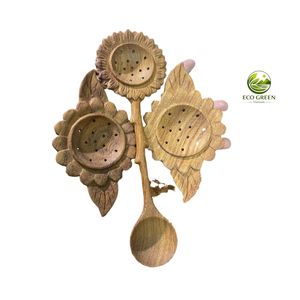 Cuchara ranurada de madera roja con forma de girasol, mango corto, utensilio de cocina ecológico, cuchara para servir en forma de abanico, chapada en plata con pulido espejo - Product Image 5