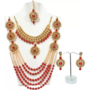 Ensemble de collier de mariée avec diamant rouge, plaqué or, en cuivre et laiton, bijoux fins pour mariage ou cadeau - Product Image 2