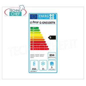 Équipement de réfrigération pour cuisine commerciale Forcar G-GN3100TN, table frigorifique à 3 portes, température -2/+8°C, 417 L, ventilée, classe B - Product Image 4